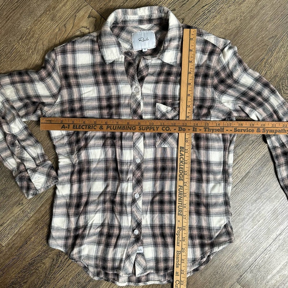 RAILS Soft Pink Black Cream Plaid Flannel shirt XS - Picture 2 of 9